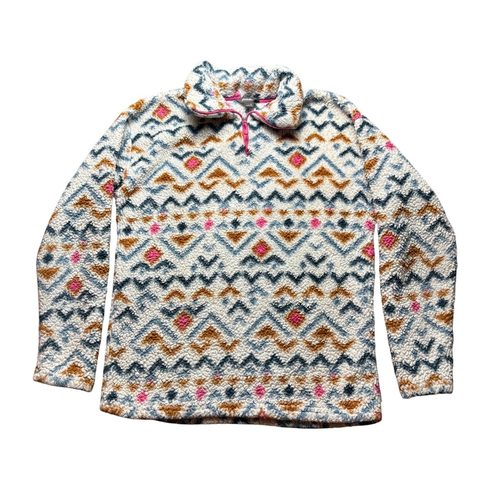 Eddie Bauer Fleece Pullover Women S Multi Geometric Sherpa Quarter Zip Sweater